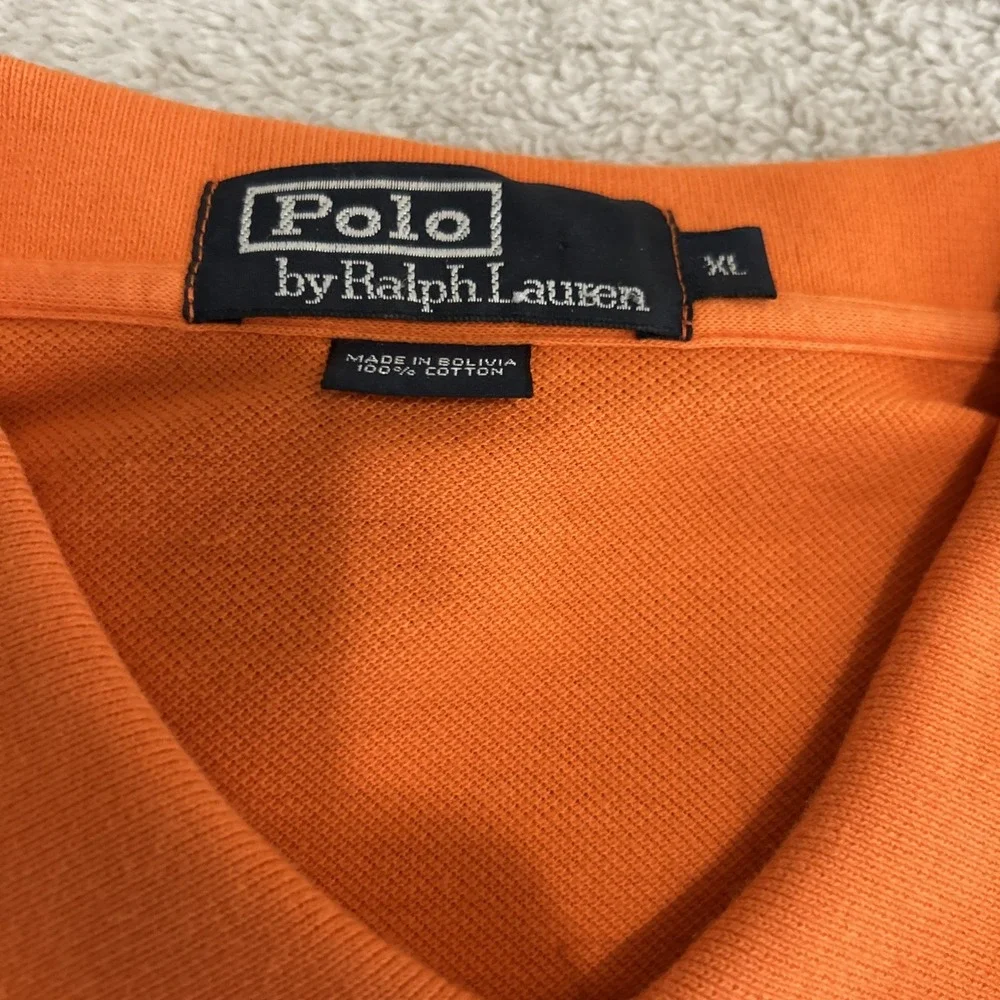 Polo Ralph Lauren Classic Fit Orange Polo Shirt blue pony Men size XLarge Cotton